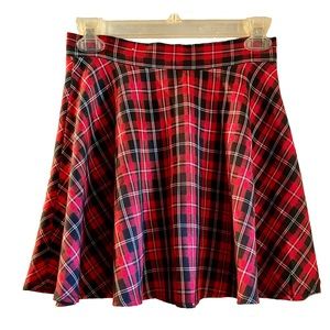 SHEIN Red Plaid School Girl Skirt, XS